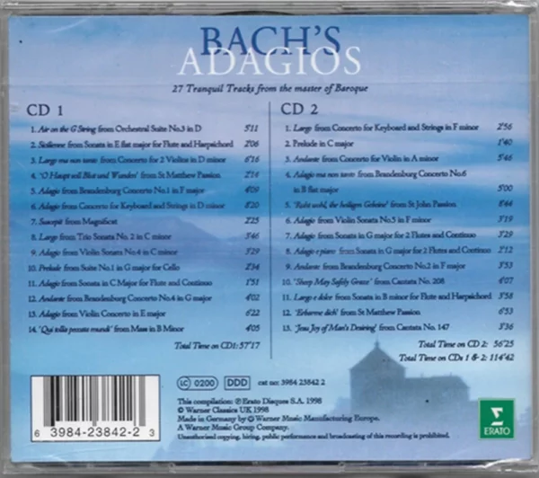 Bach's Adagios 1998 CD Top-quality Free UK shipping