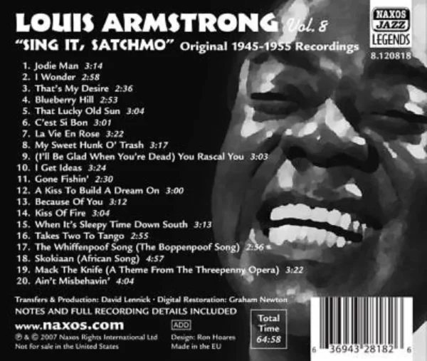 Louis Armstrong Vol. 8 - Sing It, Satchmo Louis Armstrong 2007 CD Top-quality