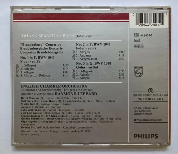 BACH:BRANDENBURG CONCERTOS 1, 2 & 3 various 1974 CD Top-quality