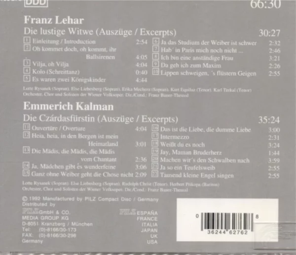 Vienna Master Series: Franz Lehar /Kalman various 1992 CD Top-quality