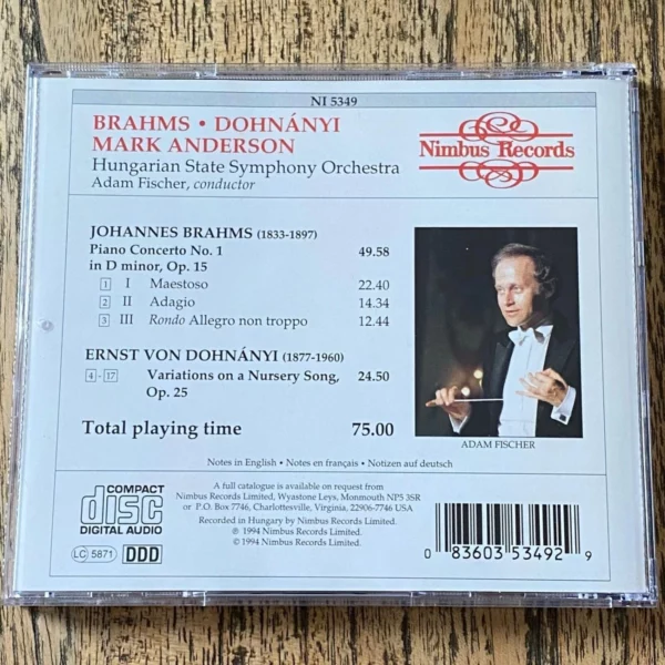 Brahms Piano Concerto No.1 Mark Anderson / Adam Fischer 1994 CD Top-quality