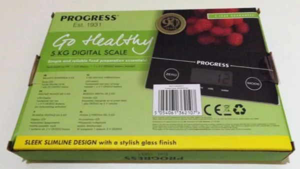 Progress Go Healthy 5KG Digital Kitchen Scale - Stylish Black Design -Easy Clean