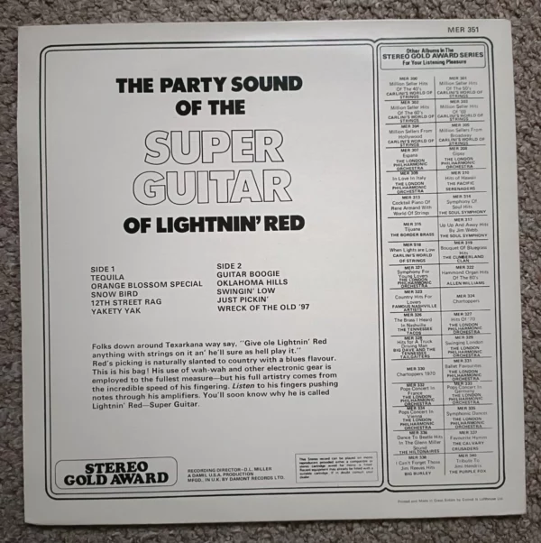 The Super Guitar Of Lightnin' Red Various 1972 Records Top-quality