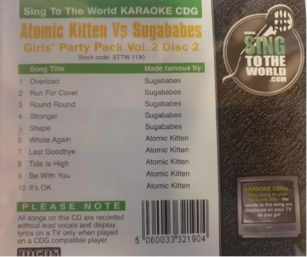 Atomic Kittens vs Sugarbabes Karaoke Hits Various Artists CD Top-quality