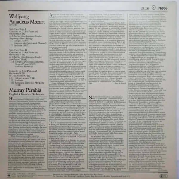 Mozart: Piano Concerti Nos. 22 & 8 Mozart 1980 Records Top-quality