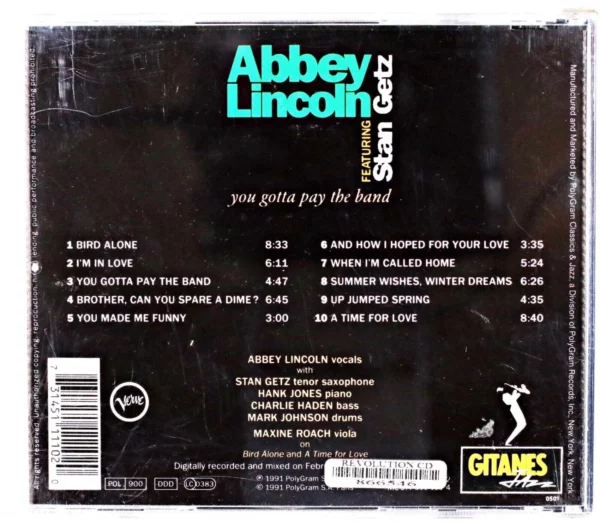 You Gotta Pay The Band Abbey Lincoln/Stan Getz 1991 CD Top-quality