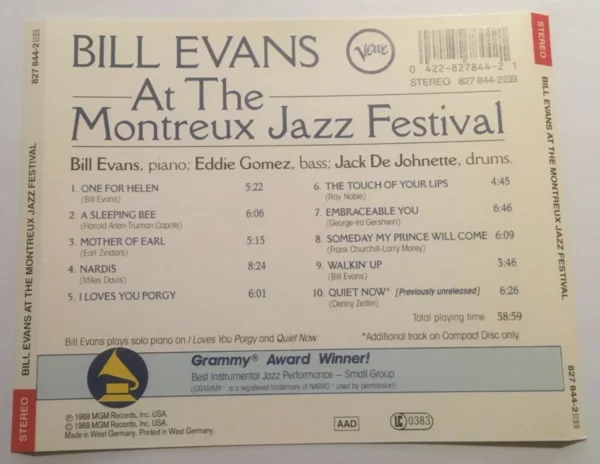 At The Montreux Jazz Festival Bill Evans 1968 CD Top-quality Free UK shipping