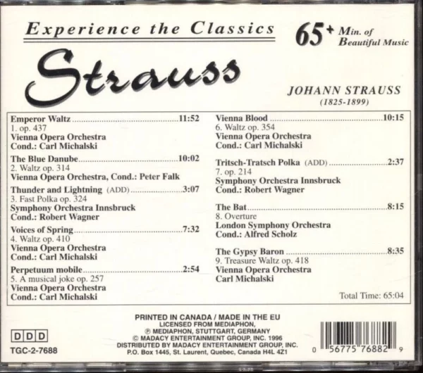 Experience The Classics Johann Strauss 1996 CD Top-quality Free UK shipping