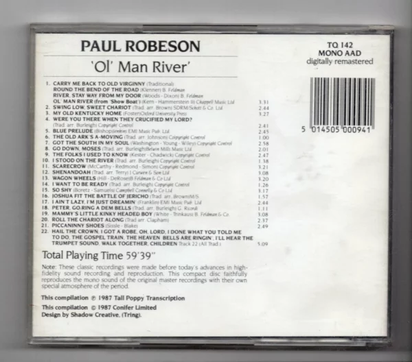 Ol Man River Paul Robeson 1987 CD Top-quality Free UK shipping