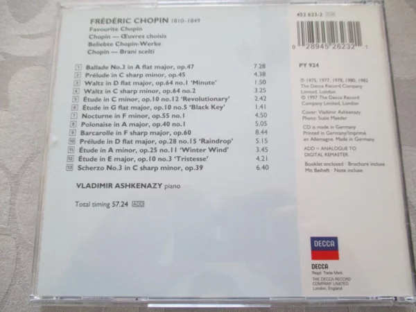 Favourite Chopin Vladimir Ashkenazy 1997 CD Top-quality Free UK shipping