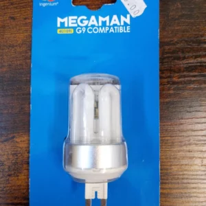 Megaman 9W = 45w 3000k G9 lamp 4u109i 37mm x 75mm compact fluorescent.