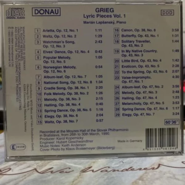 GRIEG LYRIC PIECES VOLUME 1 Grieg 1990 CD Top-quality Free UK shipping