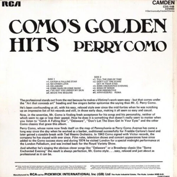 Como's Golden Hits PERRY COMO 1971 Records Top-quality Free UK shipping