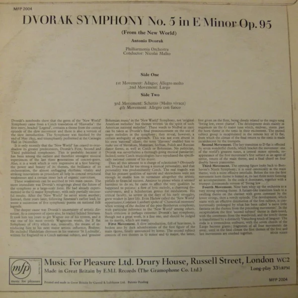 Symphony No. 5 In E Minor Op. 95 From The New Word Dvorak Records Top-quality