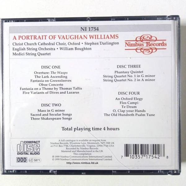 Portrait of Vaughan Williams Vaughan Williams 1999 CD Top-quality