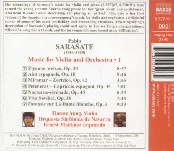 Sarasate: Music for Violin & Orchestra 1 Tianwa Yang / Ernest Martínez Izquierdo