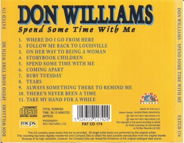 Spend Some Time With Me Don Williams 1994 CD Top-quality Free UK shipping