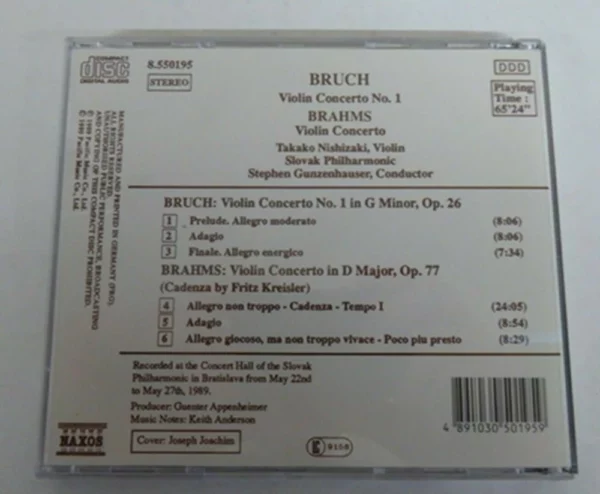 Bruch: Violin Concerto No.1 / Brahms: Violin Concerto Various Artists 1993 CD