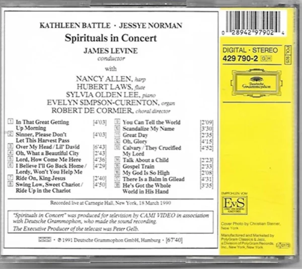 Spirituals In Concert Kathleen Battle / Jessye Norman 1999 CD Top-quality