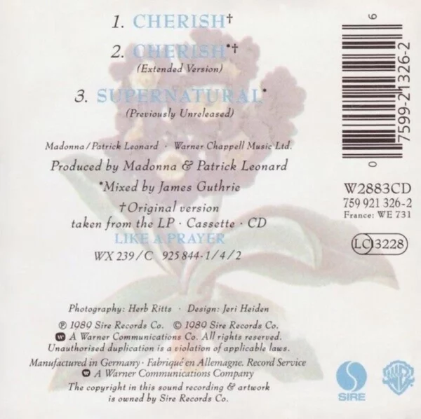 Cherish Madonna CD Top-quality Free UK shipping