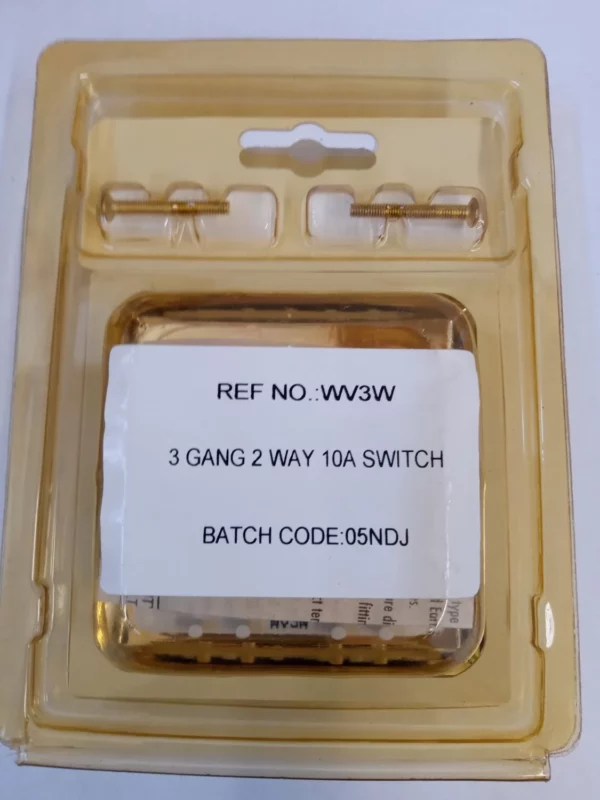 Light Switch Wall Panel Push Button 3 Gang 2 Way Gold Tone 10A Top-quality