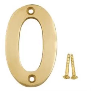 Polished Brass effect Metal House number 0, (H)75mm (W)48mm Top-quality