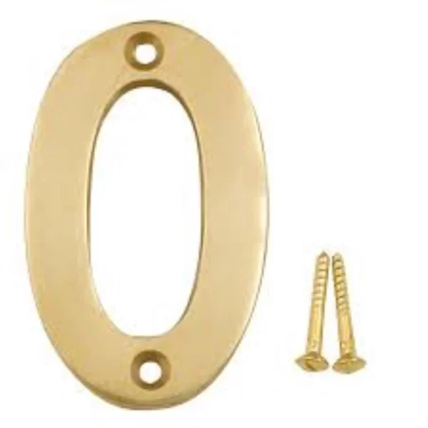 Polished Brass effect Metal House number 0, (H)75mm (W)48mm Top-quality