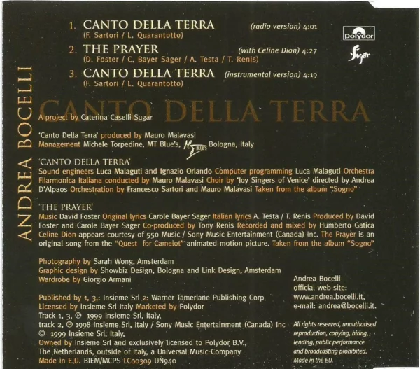 Andrea Bocelli - Canto Della Terra Andrea Bocelli 1999 CD Top-quality