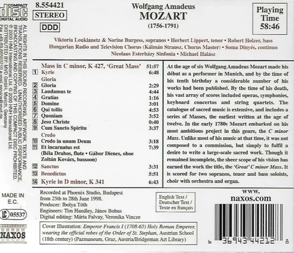 Mass In C Minor, K 427 'Great Mass' / Kyrie In D Minor, K 341 Mozart 2000 New CD