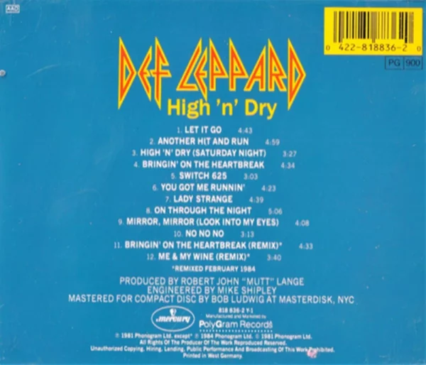 High'n'Dry Def Leppard 1984 CD Top-quality Free UK shipping