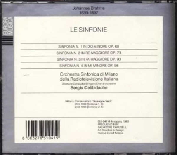 Brahms - Le Sinfonie Orchestra Sinfonica di Milano, Sergiu Celibidache 1989 CD