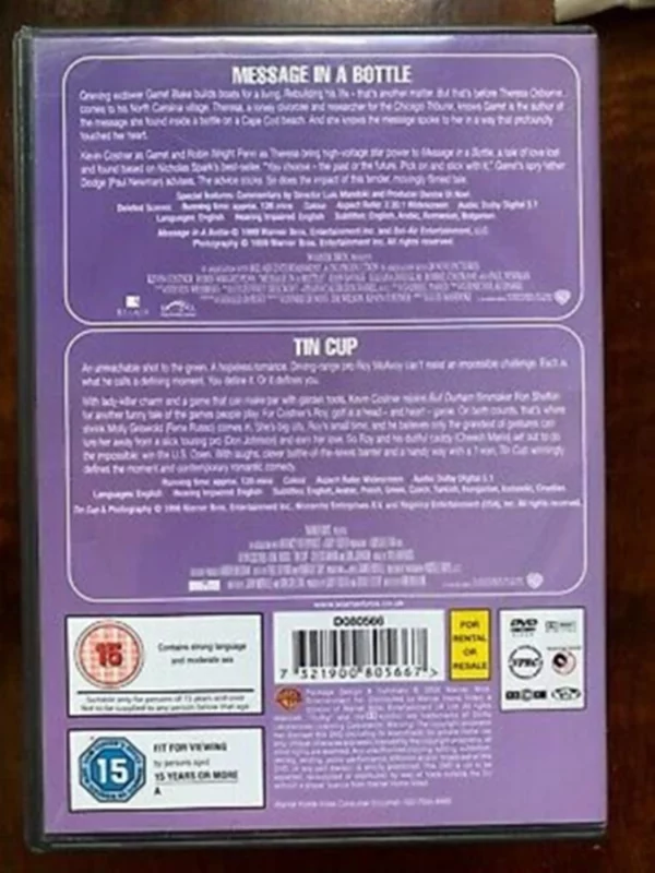 Message In A Bottle/Tin Cup Kevin Costner DVD Top-quality Free UK shipping