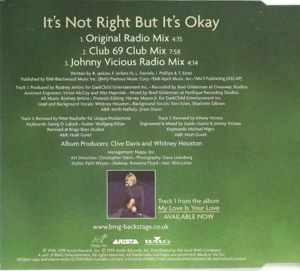 It's Not Right But It's Okay Whitney Houston 1998 CD Top-quality