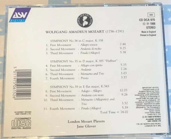 Mozart - Symphonies 34,35&39 London Mozart Players 1988 CD Top-quality