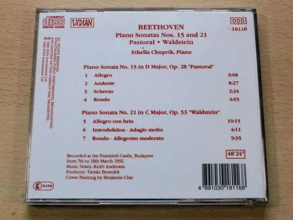 Beethoven Piano Sonatas : Pastoral & Waldstein Ethella Chuprik 1992 CD