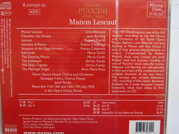 PUCCINI - Manon Lescaut Various 2006 CD Top-quality Free UK shipping