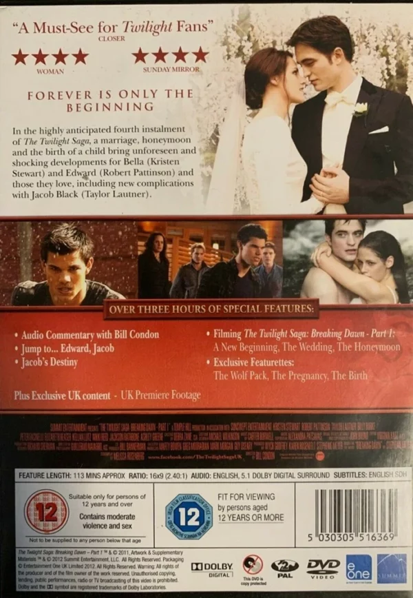 The Twilight Saga: Breaking Dawn - Part 1 Various 2012 DVD Top-quality