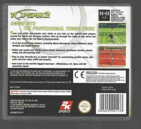 Top Spin 2 Nintendo DS 2006 Top-quality Free UK shipping