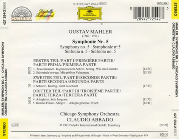 Mahler: Symphony No.5 Chicago 1989 CD Top-quality Free UK shipping