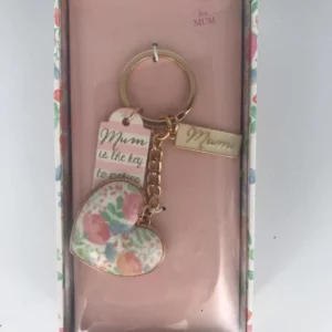 MUM Is The Key GOLD KEYRING Pink Floral Heart Cabochon Fob Tags MOTHER