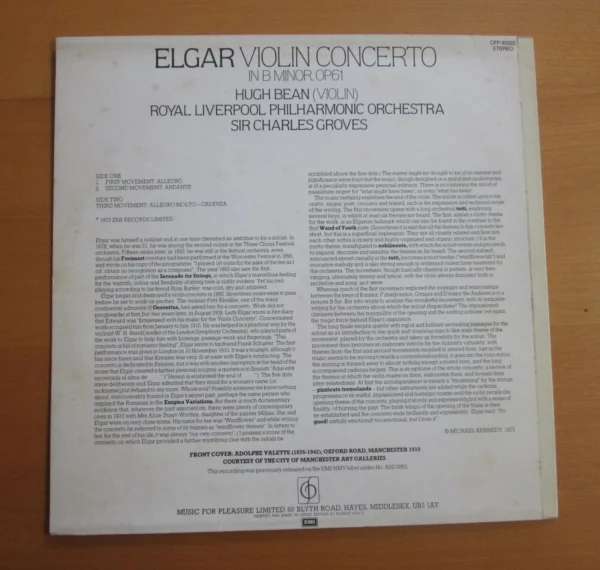 Elgar Violin Concerto Hugh Bean Charles Groves Hugh Bean / Sir Charles Groves