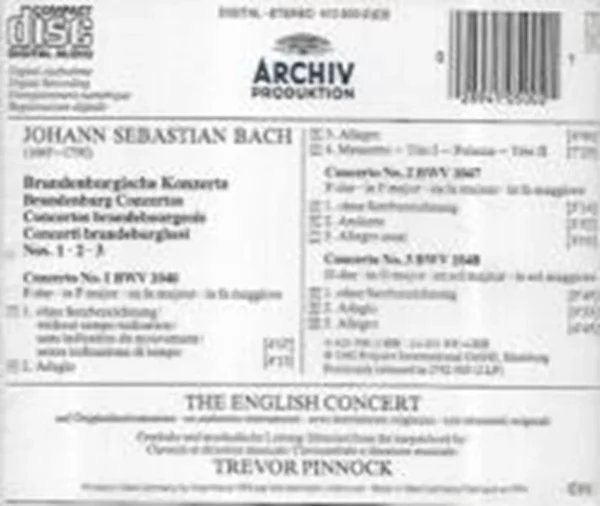 Bach: Brandenburg Concertos, Nos. 1, 2, 3 Johann Sebastian Bach 1983 CD