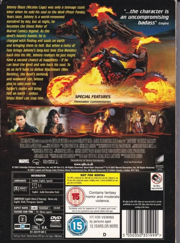 Ghost Rider Nicolas Cage 2007 DVD Top-quality Free UK shipping