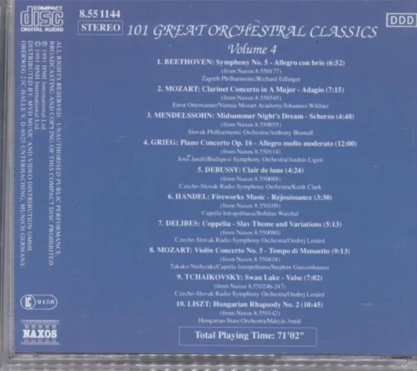 101 Great Orchestral Classics Vol.4 CD Various Artists 1991 CD Top-quality