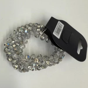 Gray Faceted Crystal Glass Beads Weaved Rhinestones Stretch Bracelet