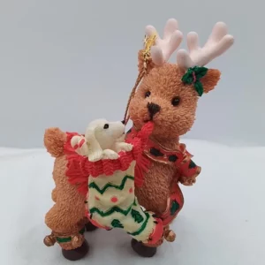 REINDEER CHRISTMAS STOCKING W/ PUPPY DOG ORNAMENT KIRKLAND NEW SLEIGH BELL NECK