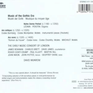 Music Of The Gothic Era = Musik Der Gotik = Musique Du Moyen Âge