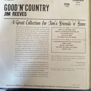 Jim Reeves Good 'N' Country 12" LP vinyl P1963 CDM1075