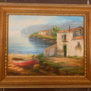 Framed Landscape Oil Painting Coastal Scene