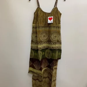 Viscose Maxi Dress Green Brown Pattern